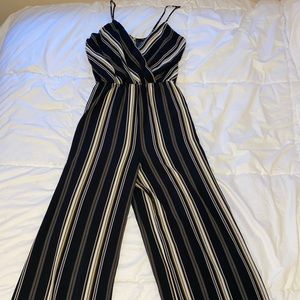 Shop 17 Black Jumpsuit with yellow and white pinstripes size 8